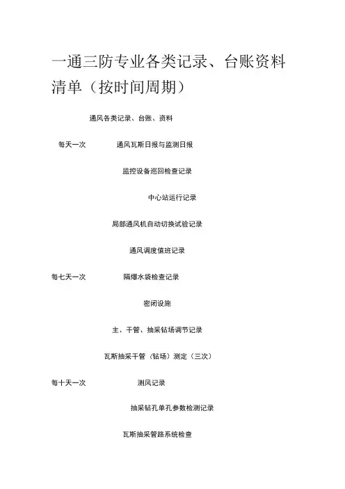 一通三防专业各类记录台账资料清单(按时间周期)
