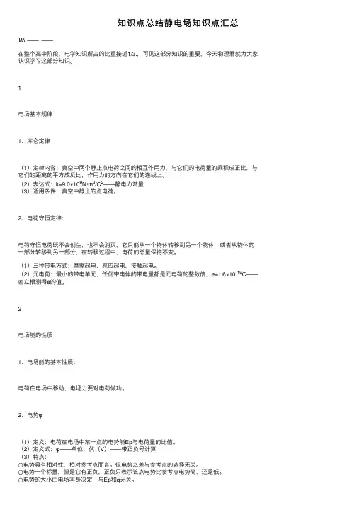 知识点总结静电场知识点汇总