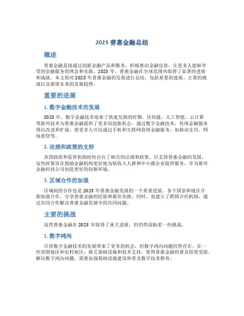 2023普惠金融总结