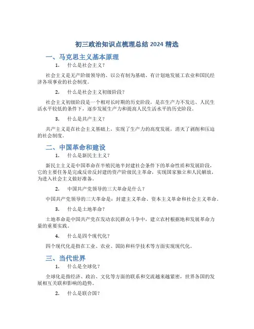 初三政治知识点梳理总结2024精选