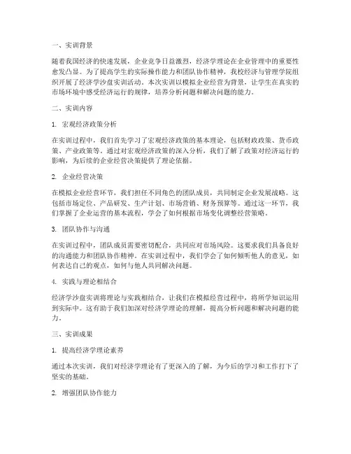 经济学沙盘实训报告总结