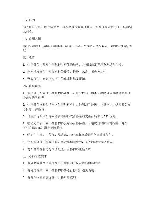 公司仓库退料管理制度
