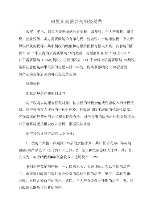 房屋买卖需要交哪些税费