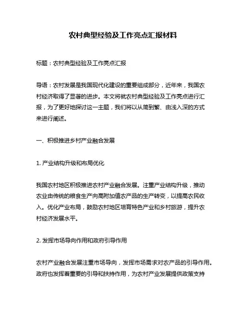 农村典型经验及工作亮点汇报材料
