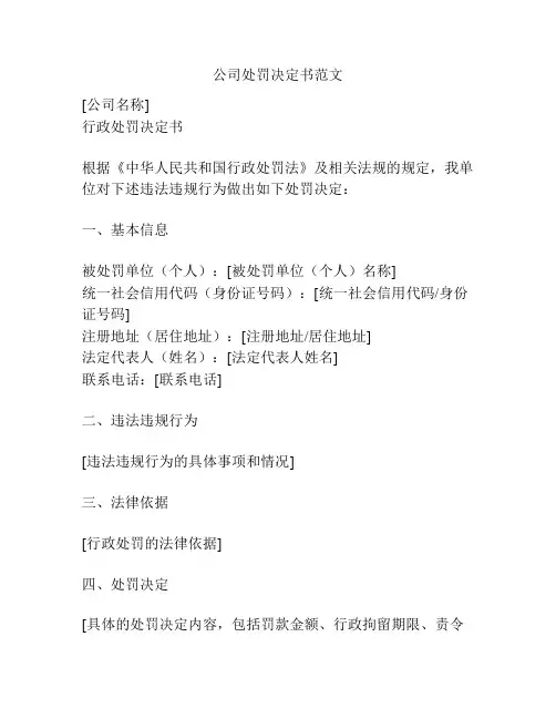 公司处罚决定书范文