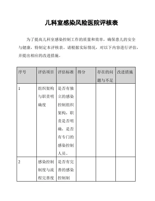 儿科室感染风险医院评核表