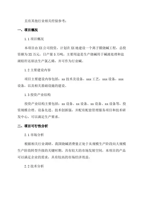 年5万吨离子膜烧碱工程建设项目可行性研究报告