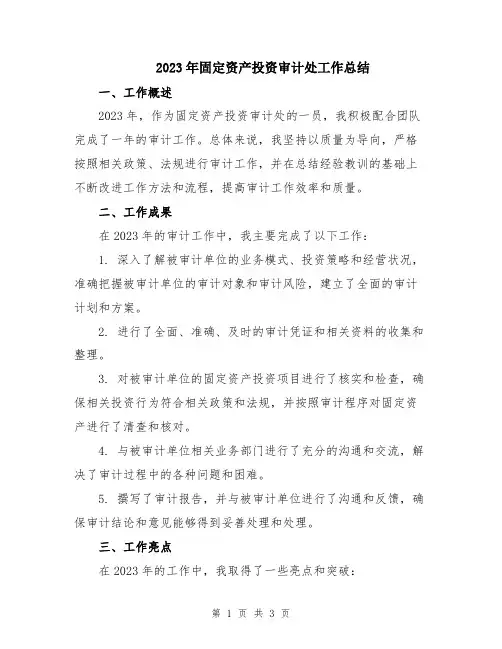 2023年固定资产投资审计处工作总结