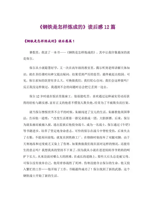 《钢铁是怎样炼成的》读后感12篇