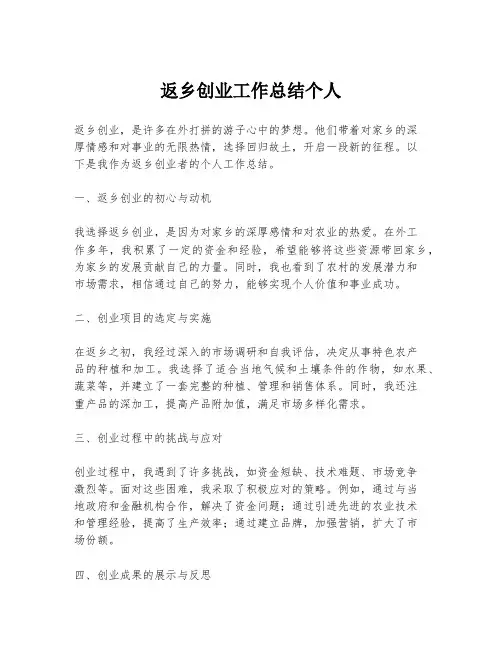 返乡创业工作总结个人