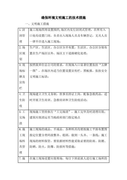 确保环境文明施工的技术措施