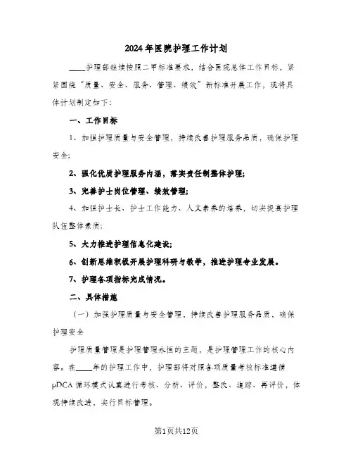 2024年医院护理工作计划（四篇）