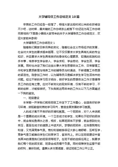 大学辅导员工作总结范文10篇