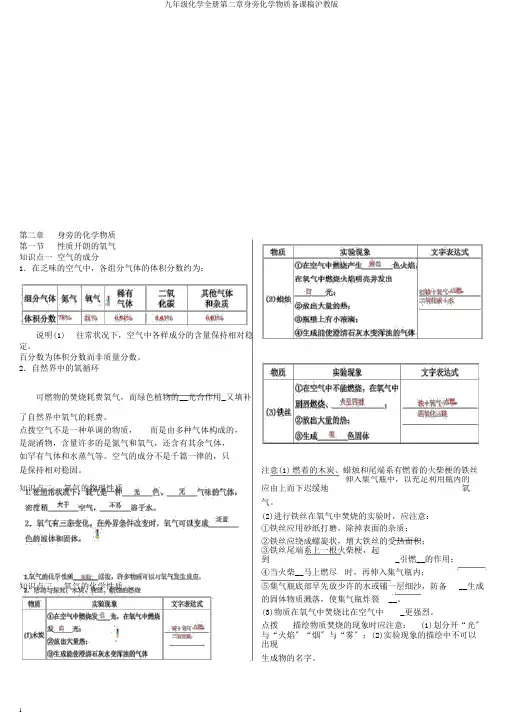九年级化学全册第二章身边化学物质备课稿沪教版