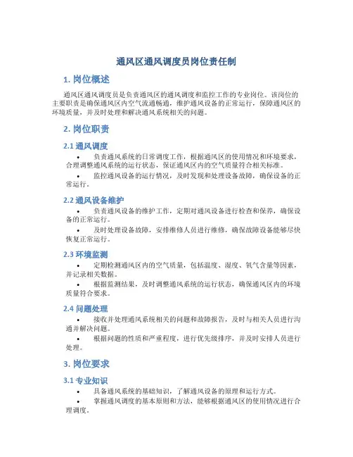 通风区通风调度员岗位责任制
