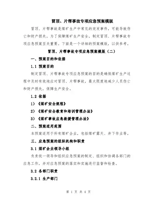 冒顶、片帮事故专项应急预案模版