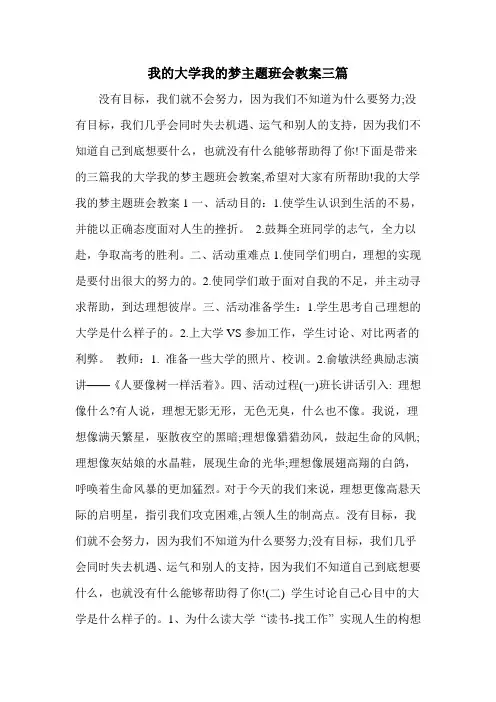 我的大学我的梦主题班会教案三篇