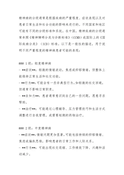 精神病1-5级的表现
