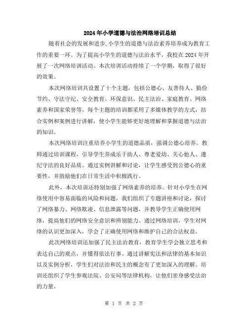 2024年小学道德与法治网络培训总结