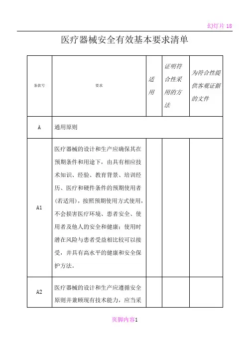 医疗器械安全有效基本要求清单