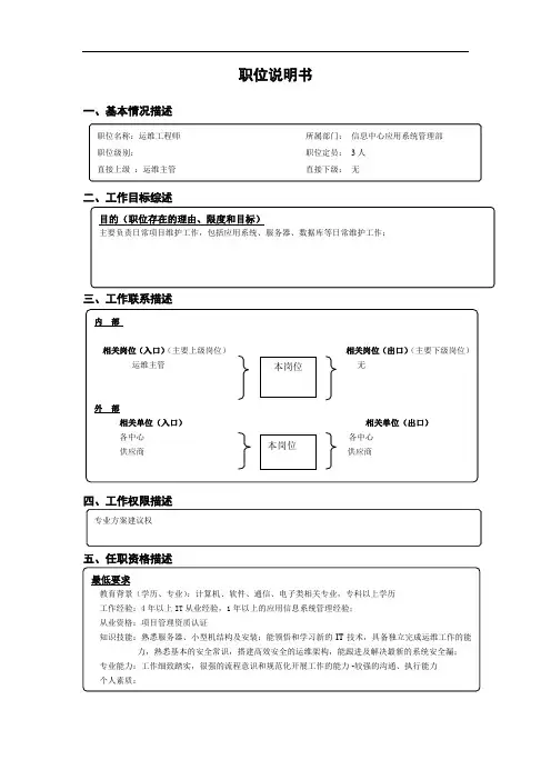 运维工程师职位说明书