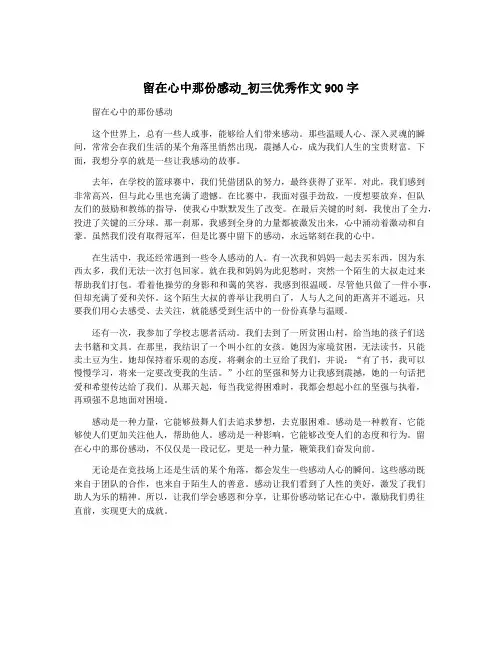 留在心中那份感动_初三优秀作文900字