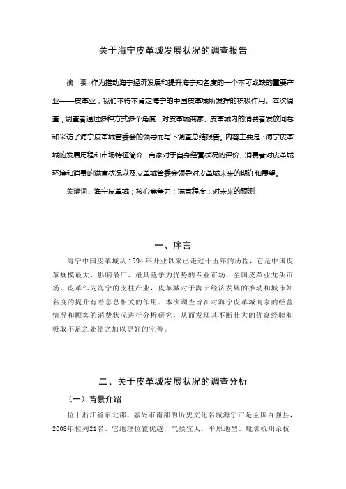 调研报告 关于海宁皮革城发展状况的调查报告 精品