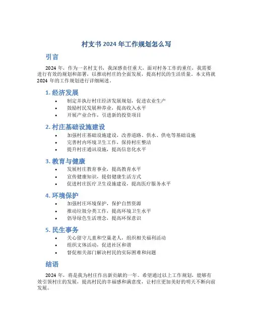 村支书2024年工作规划怎么写