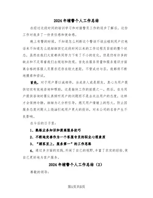 2024年辅警个人工作总结(3篇)