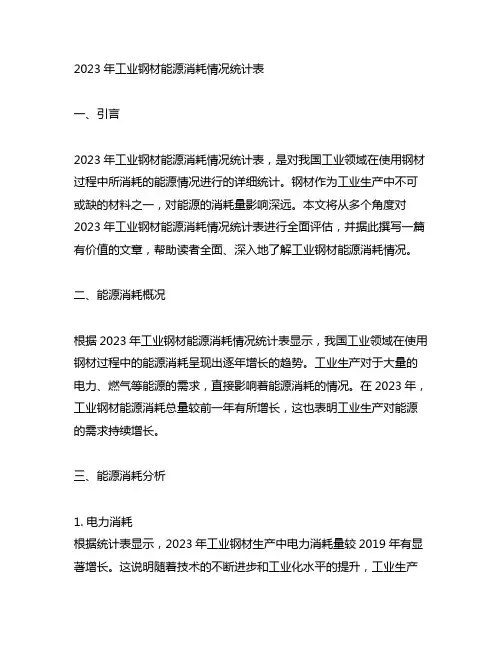 2023年工业钢材能源消耗情况统计表