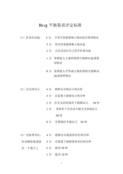 Berg平衡量表评定标准