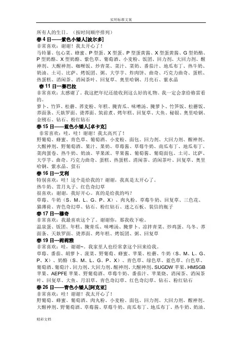 牧场物语矿石镇地伙伴们地爱好和生日