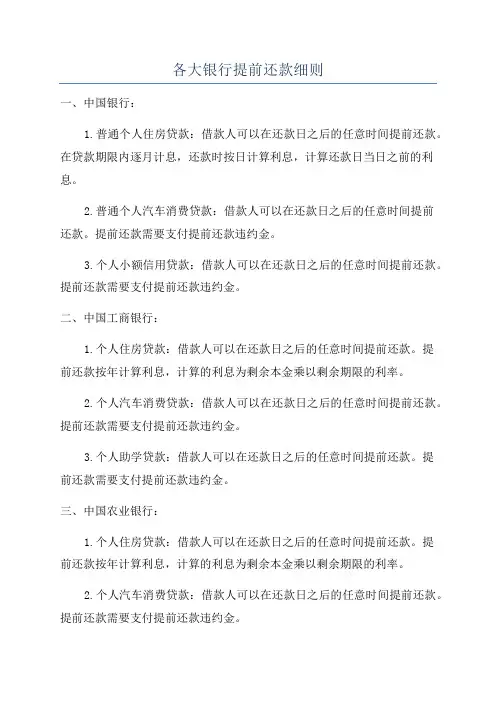 各大银行提前还款细则