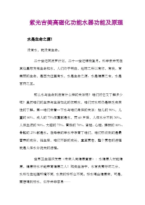 紫光吉美高磁化功能水器功能及原理