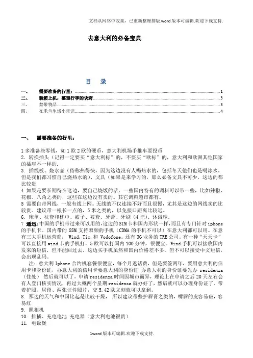 去意大利准备的东西