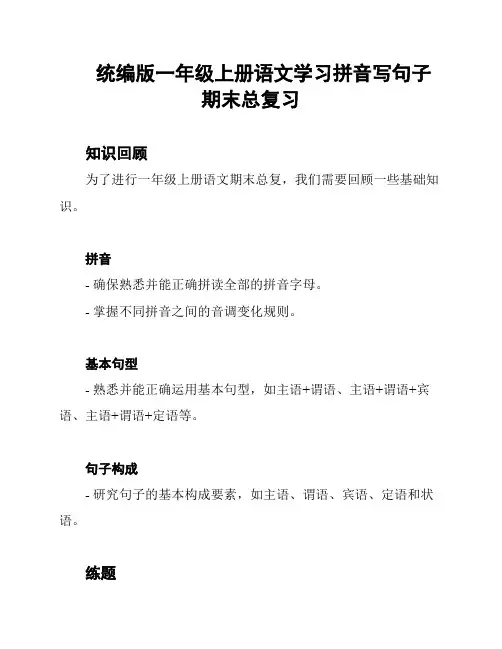 统编版一年级上册语文学习拼音写句子 期末总复习