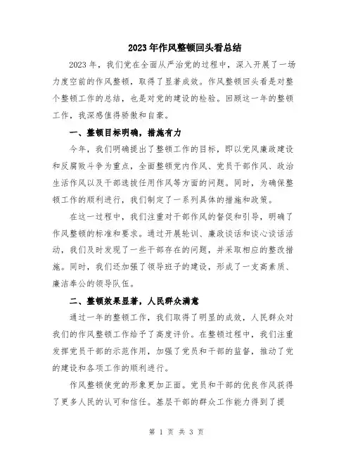 2023年作风整顿回头看总结