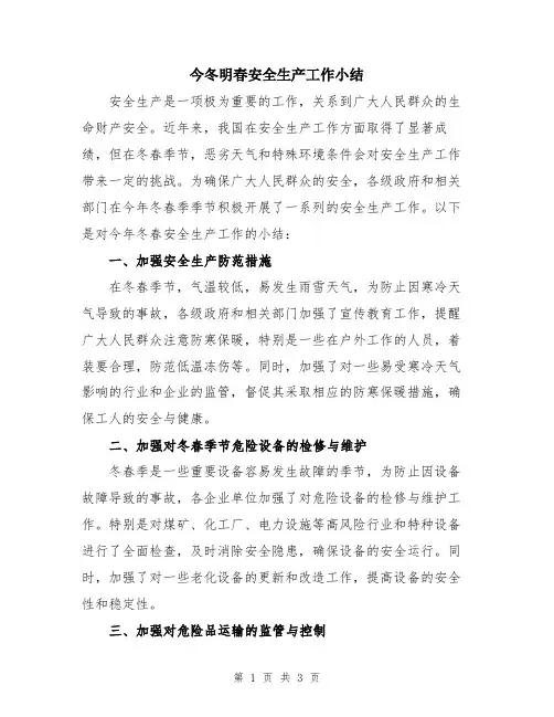 今冬明春安全生产工作小结