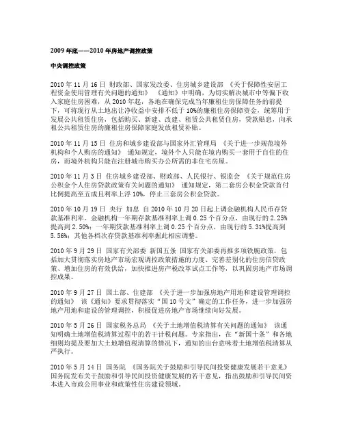 2009年底至2010年房地产调控政策(精)