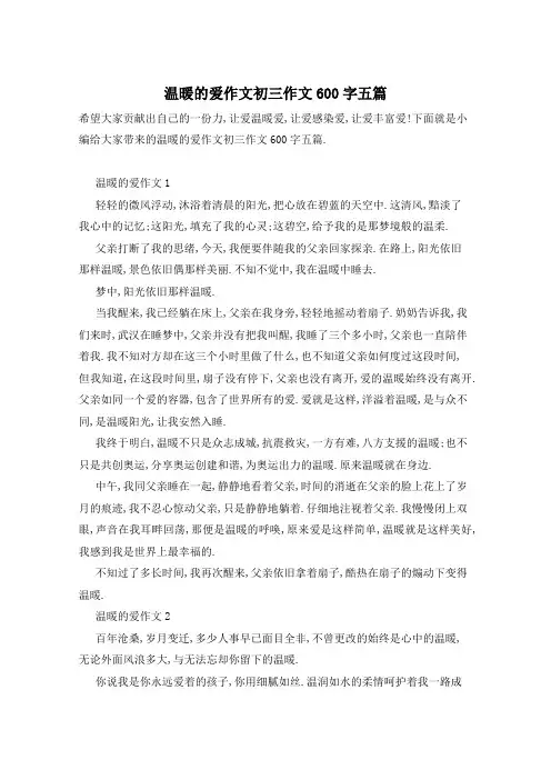 温暖的爱作文初三作文600字五篇