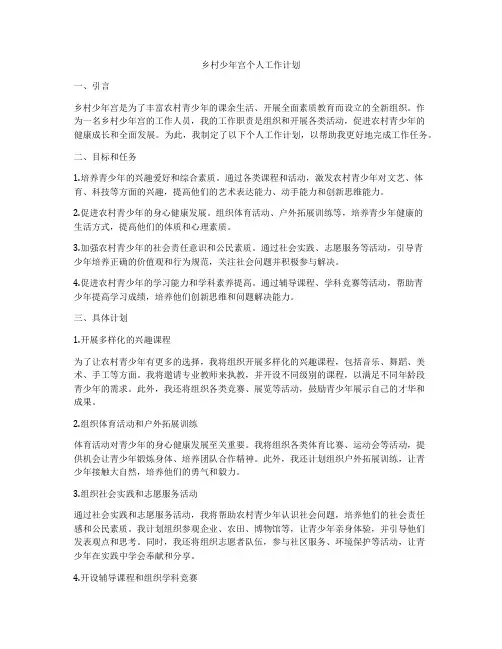 乡村少年宫个人工作计划