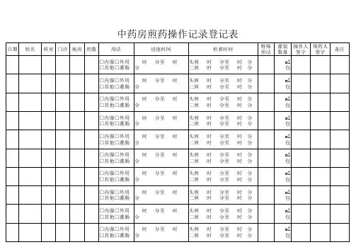 中药房煎药操作记录登记表
