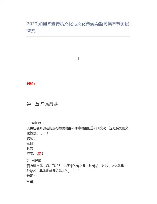 2020知到答案传统文化与文化传统完整网课章节测试答案