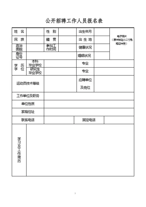 公开招聘工作人员报名表 (5)