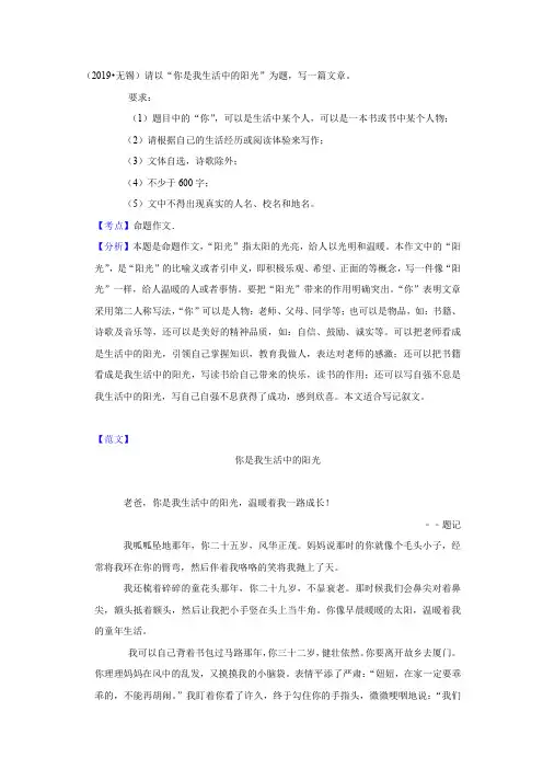 中考作文《你是我生活中的阳光》写作指导及范文