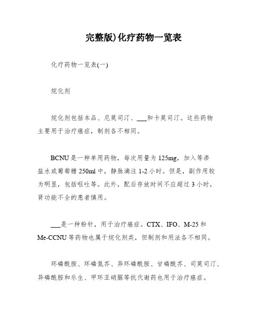 完整版)化疗药物一览表