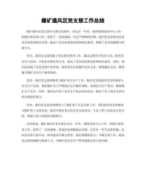 煤矿通风区党支部工作总结