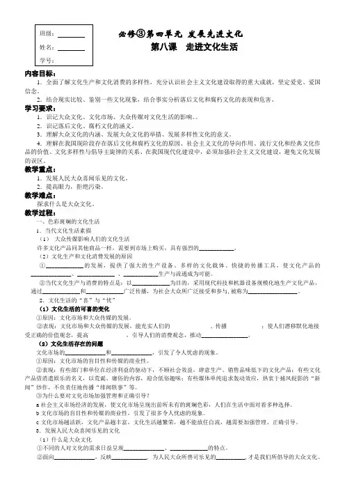 人教版必修3 高中政治第八课 走进文化生活