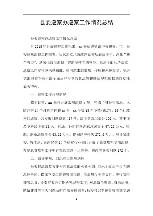 县委巡察办巡察工作情况总结