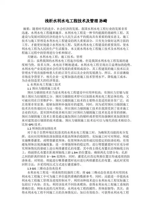 浅析水利水电工程技术及管理 孙崎